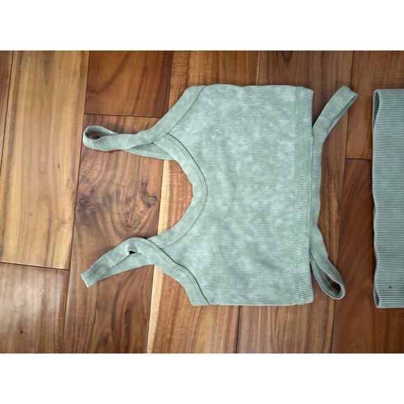 Ribbed Matching Set - Light Green Crop Top & Shorts - M/S - Beach Boho Style - Picture 4 of 8